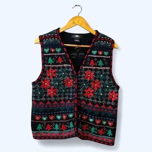 Vintage Seque Ho Ho Ho Women’s Medium Black Ugly Christmas Sweater Vest